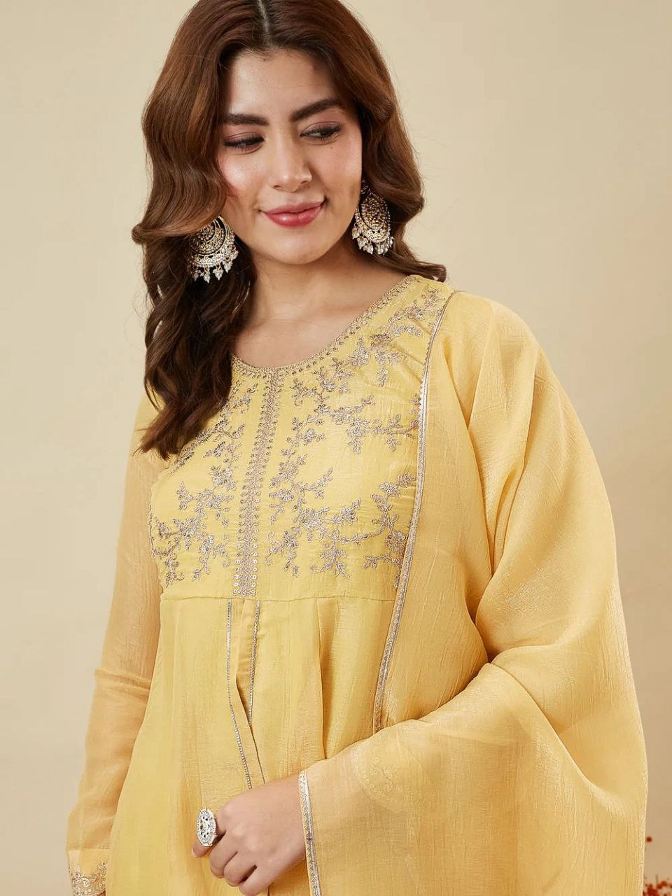 Mustard Yellow Embroidered Kurta Palazzo Set with Dupatta