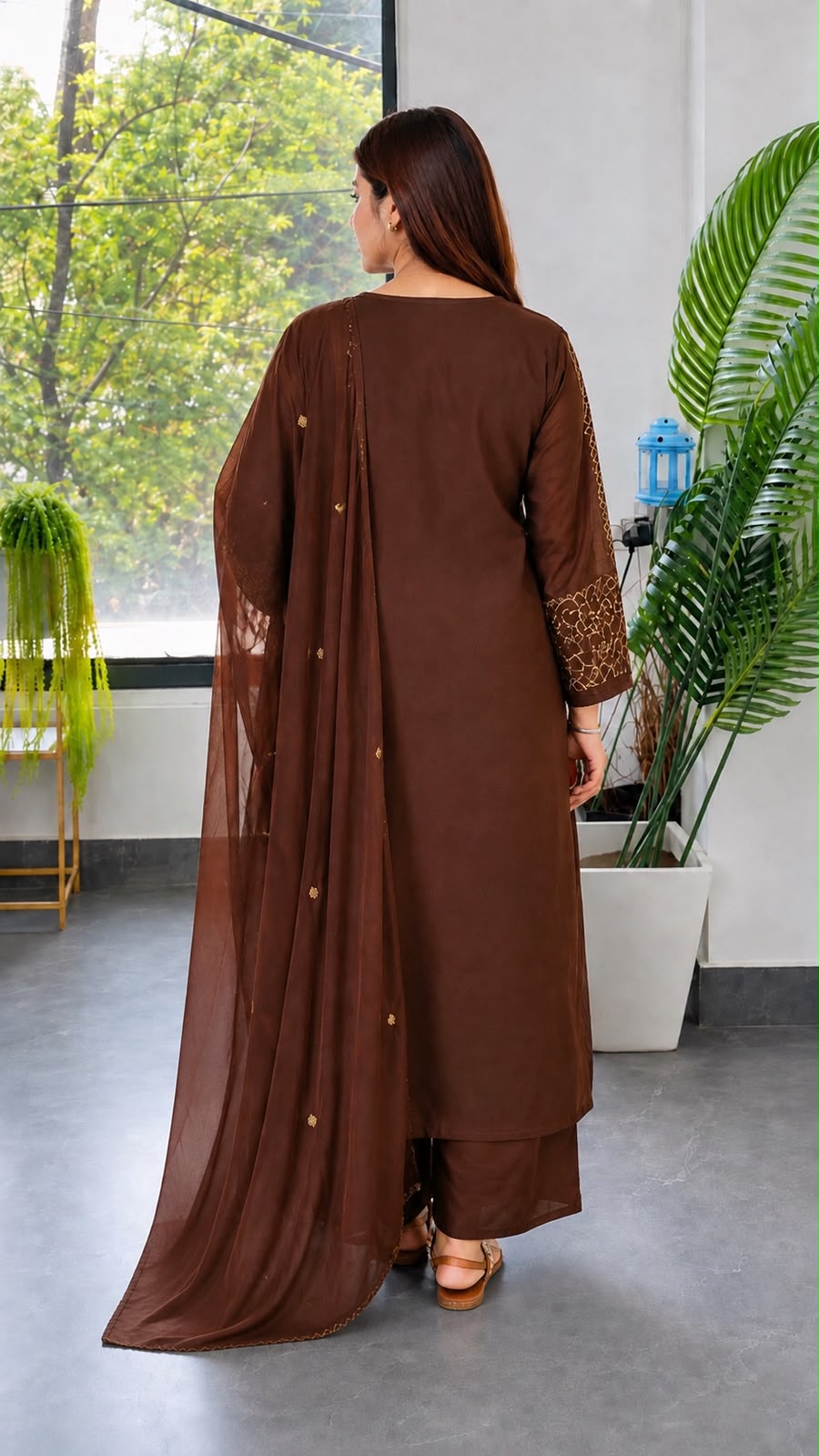 The Cocoa Blossom Silk Kurta Palazzo Set with Organza Dupatta