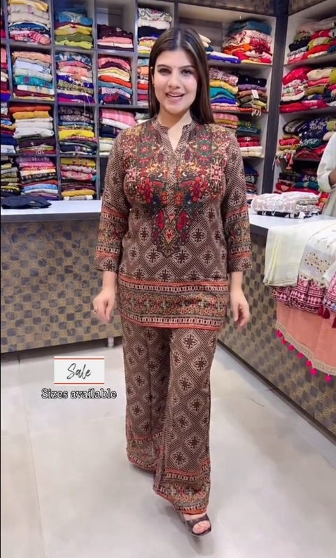 Brown Ethnic Printed Co-Ord Set