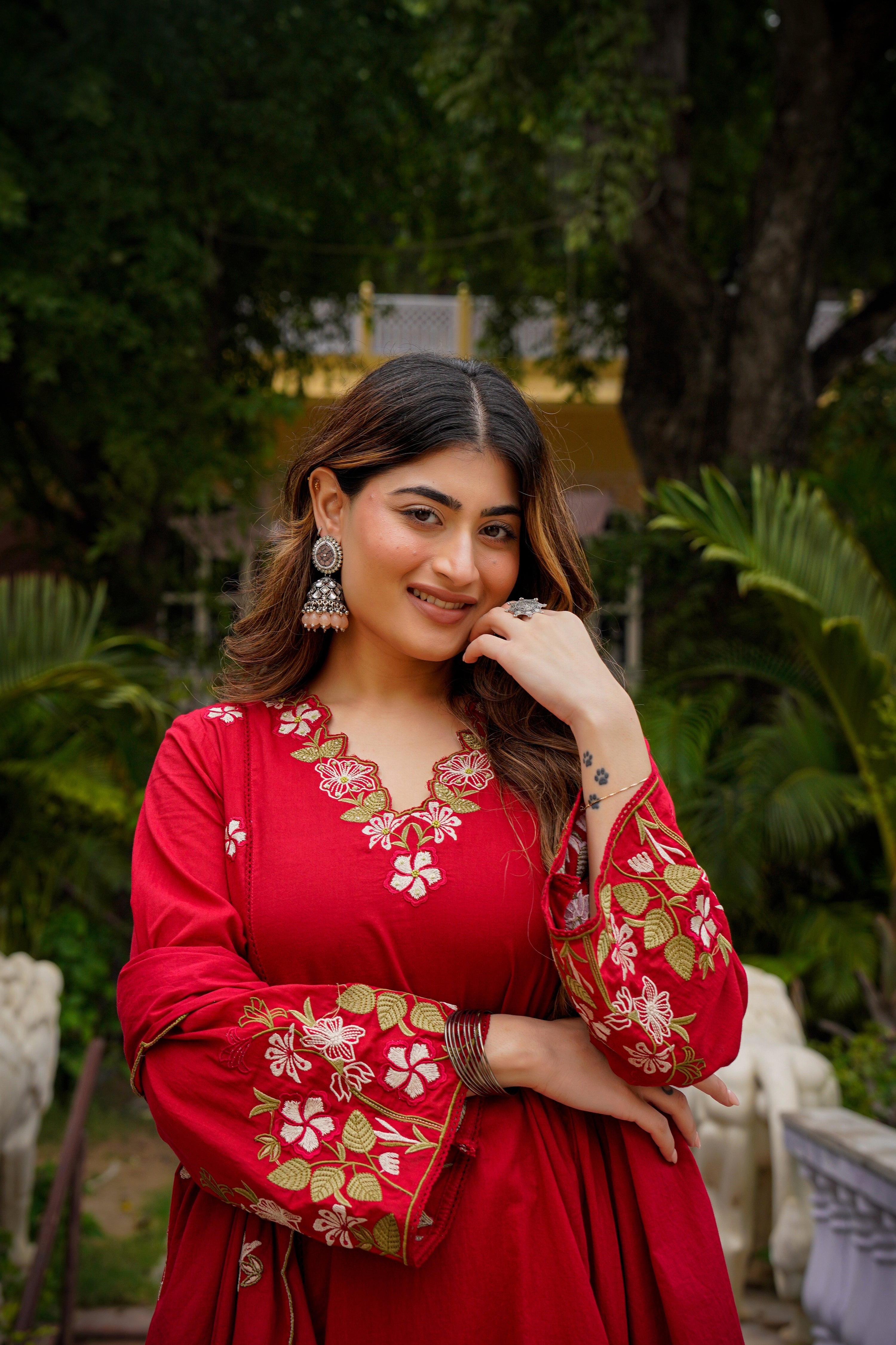 Crimson Red Anarkali Kurta and Palazzo Set