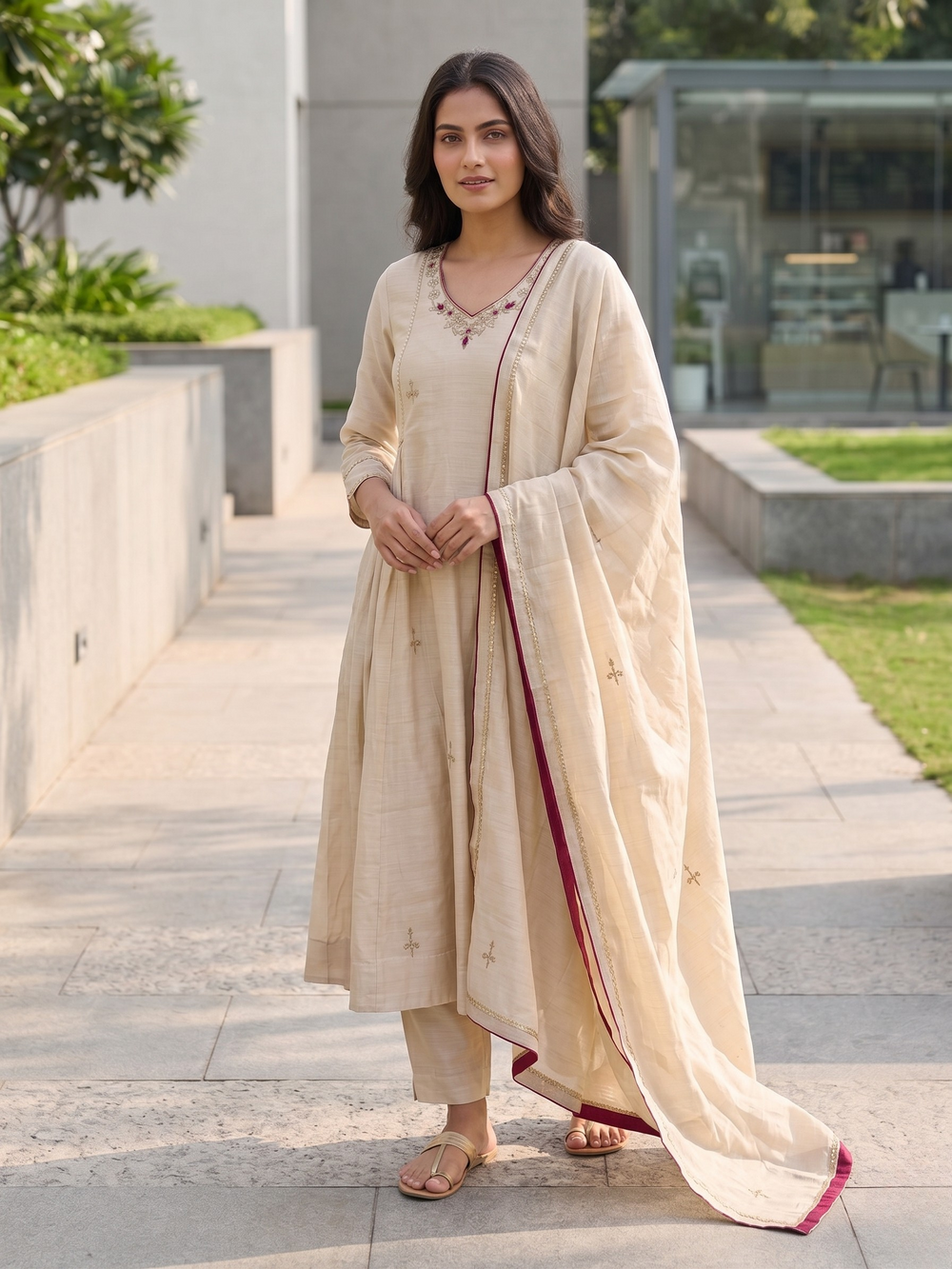 Graceful Off-White Traditional Wear Anarkali Suit Set