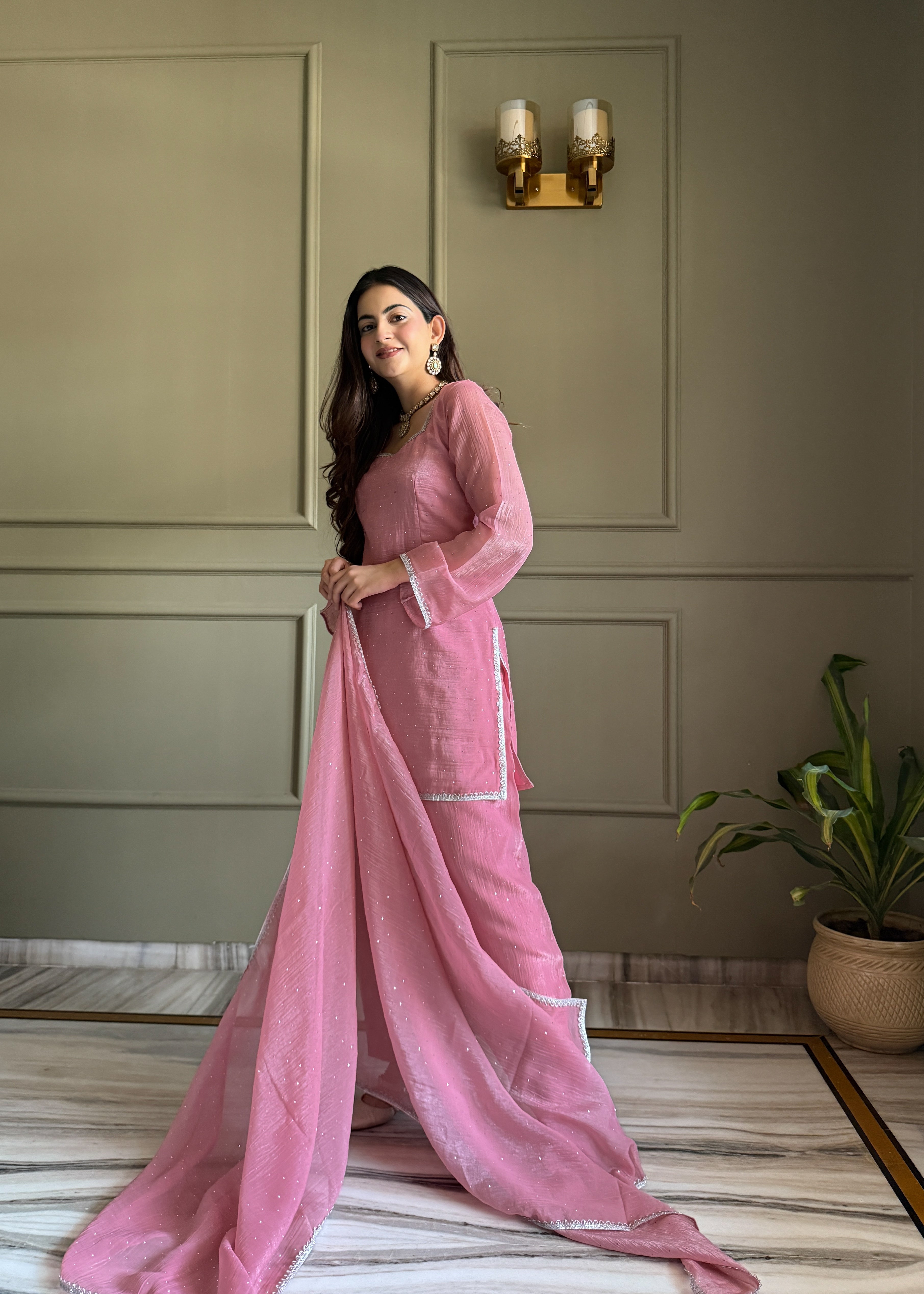 Aaisha Cruchy Silk Diamond Siroski Work Farsi Salwar Suit Set
