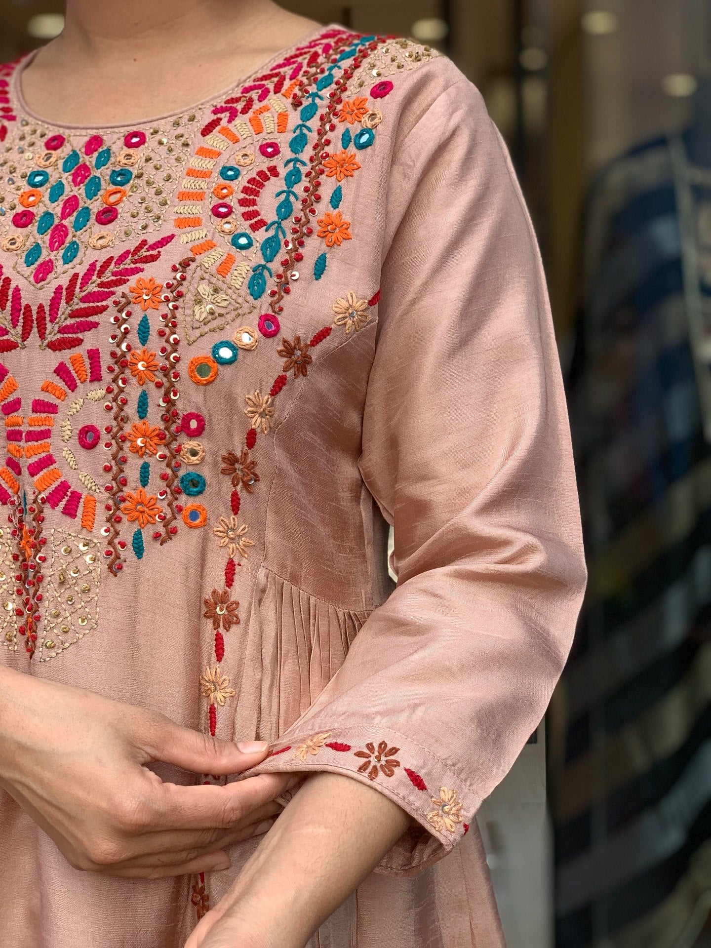 Elegant Peach Embroidered Anarkali Kurta Pant Set with Dupatta