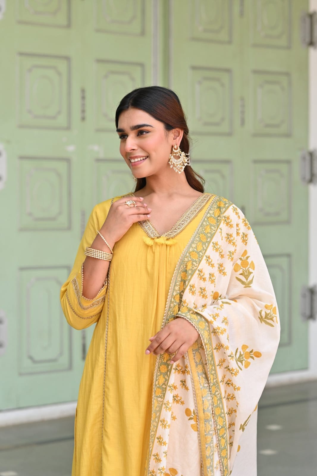 Elegant Yellow Ethnic Kurta Pant Dupatta Set for Women