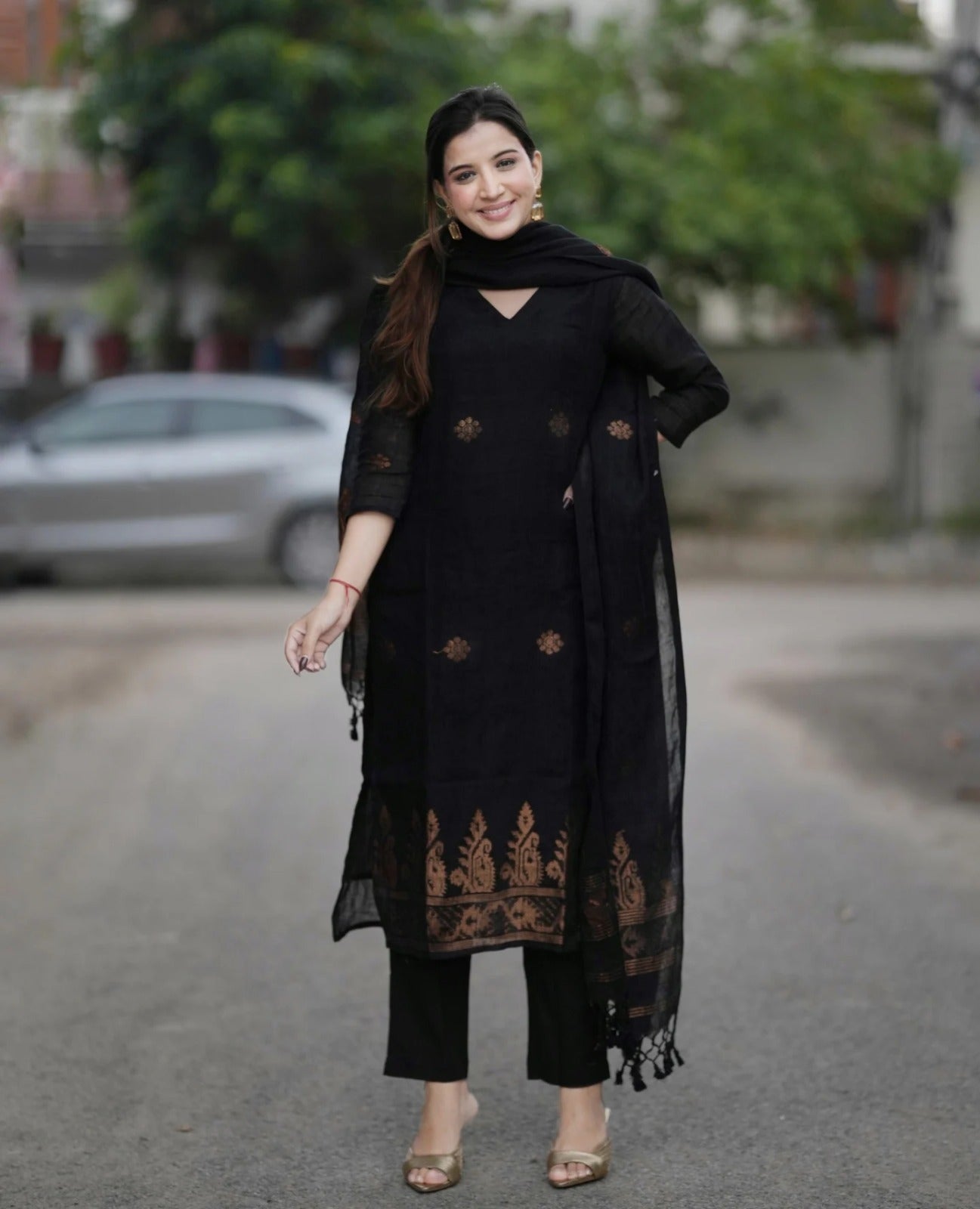 Premium Black Ethnic Kurta Pant Set with Matching Dupatta