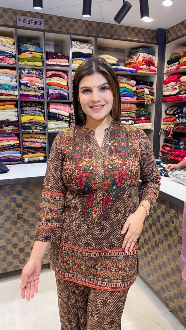 Brown Ethnic Printed Co-Ord Set