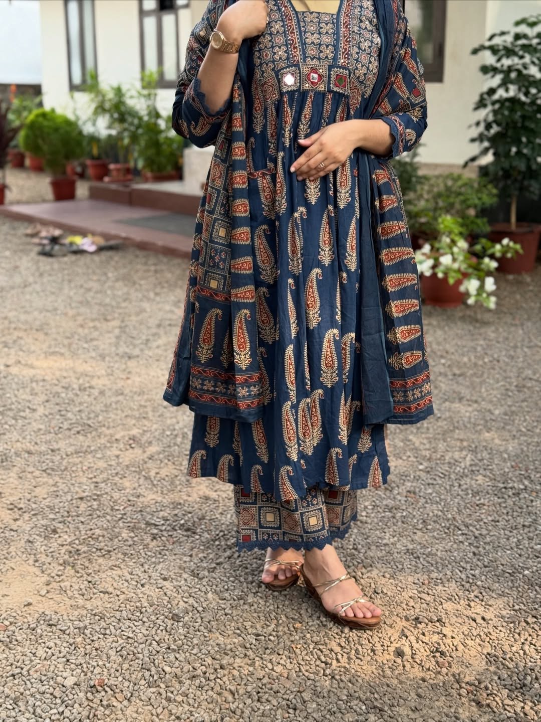 Jaipuri Blue Cotton Suit Set for Women with Dupatta