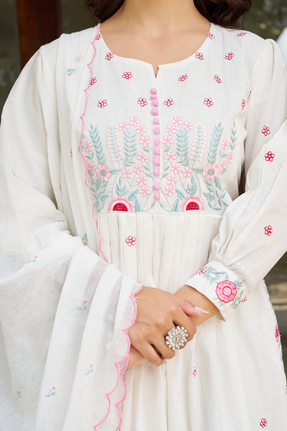Elegant Embroidered Anarkali Kurta Set with Dupatta – Ivory