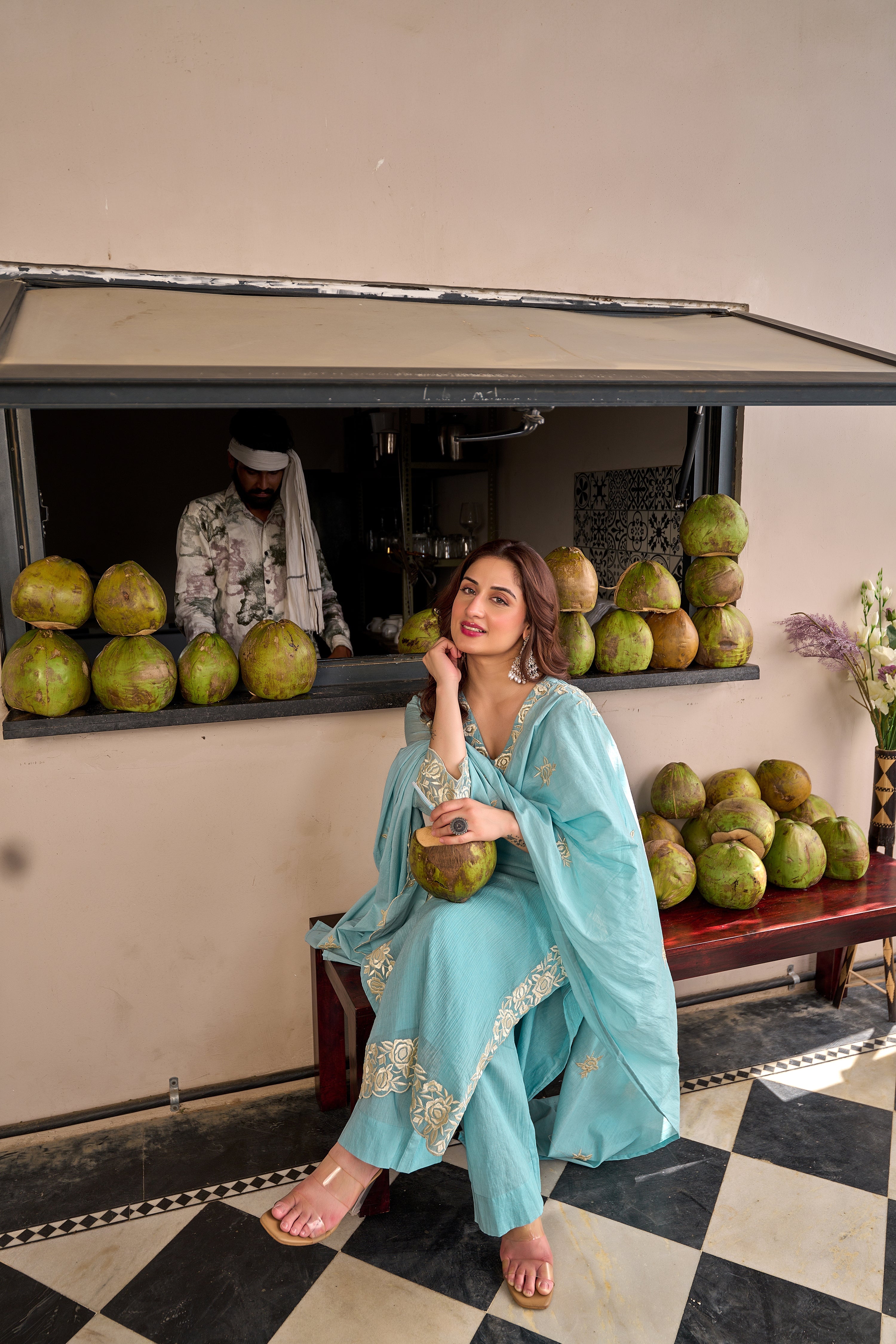 Sky Petal Elegance Sky Blue Embroidered Kurta Set with Dupatta
