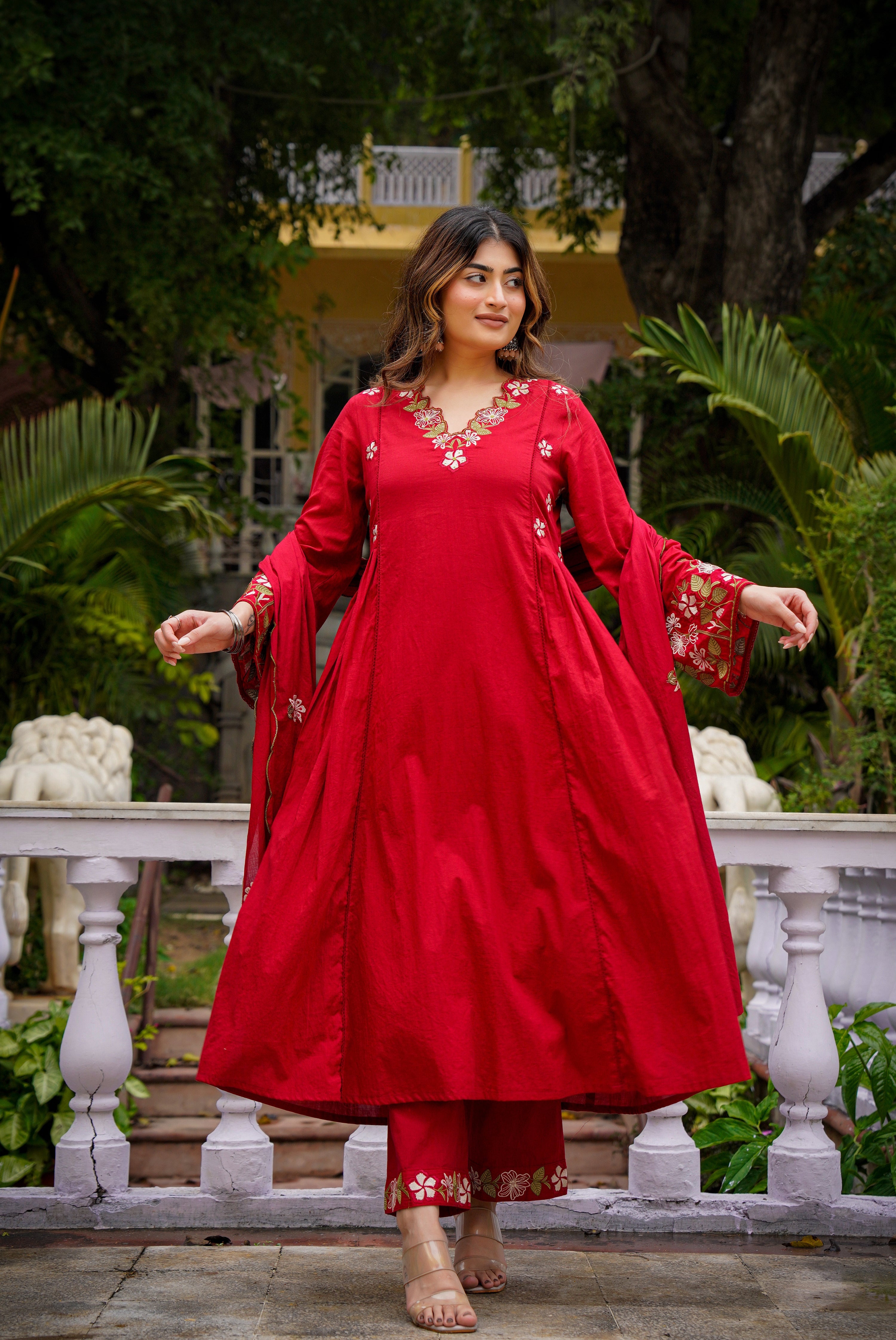 Crimson Red Anarkali Kurta and Palazzo Set