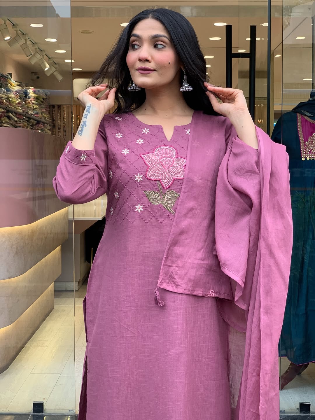 Elegant Mauve 3-Piece Kurta Set with Dupatta