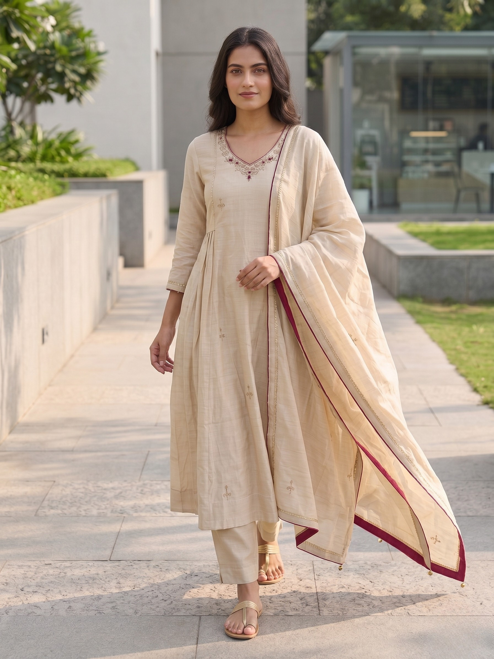 Graceful Off-White Traditional Wear Anarkali Suit Set