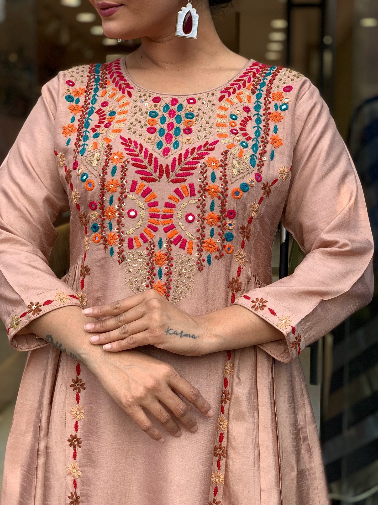 Elegant Peach Embroidered Anarkali Kurta Pant Set with Dupatta