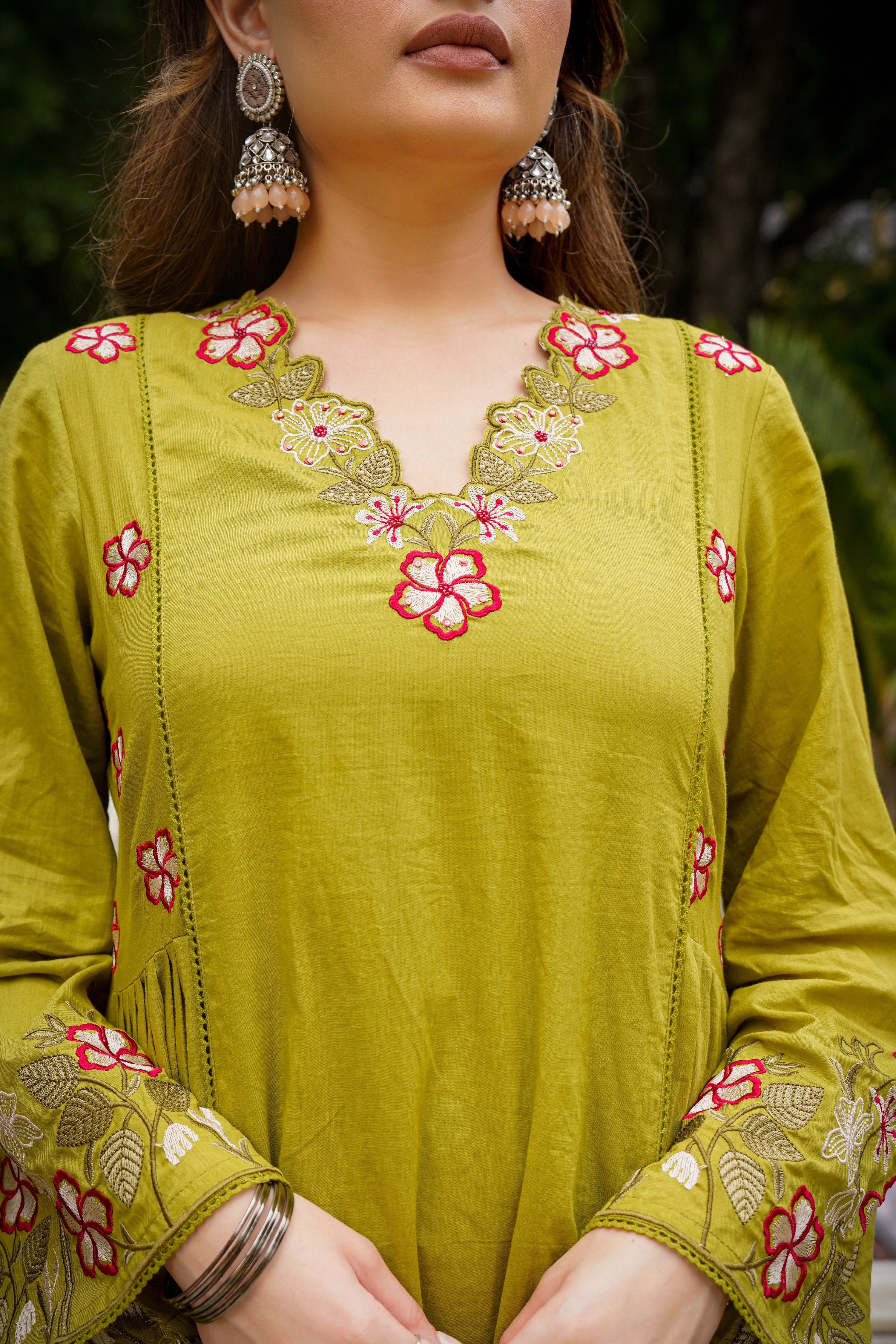 Mehandi Anarkali Kurta and Palazzo Set
