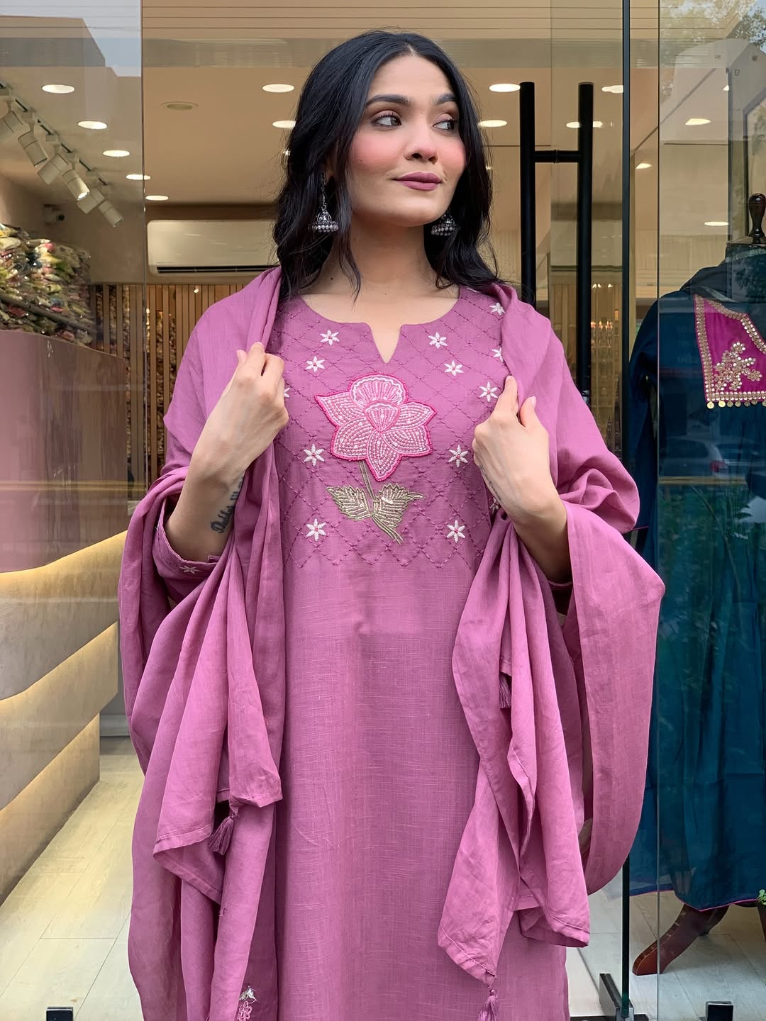 Elegant Mauve 3-Piece Kurta Set with Dupatta