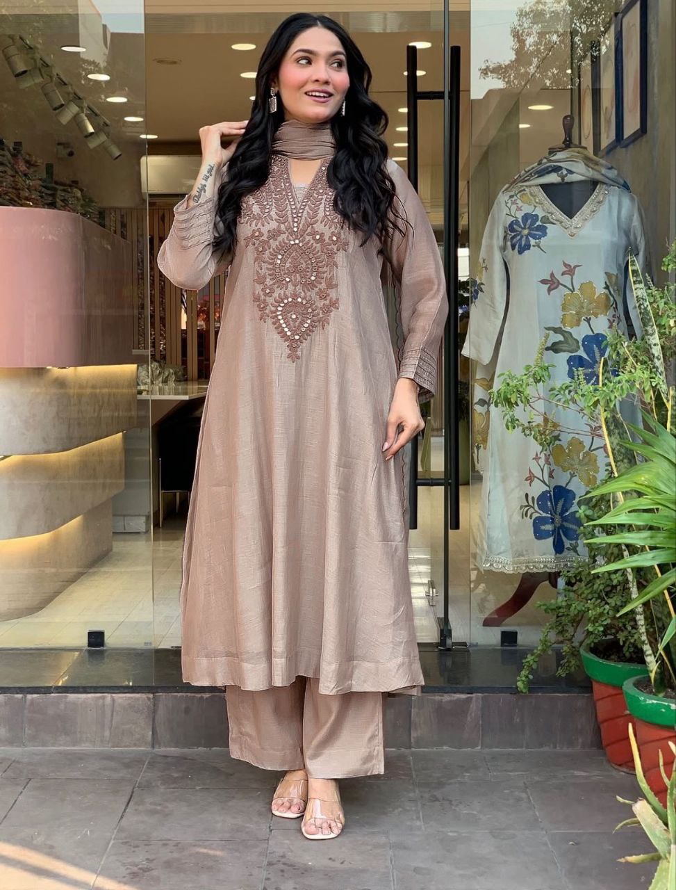 Light Beige Embroidered Kurta Set