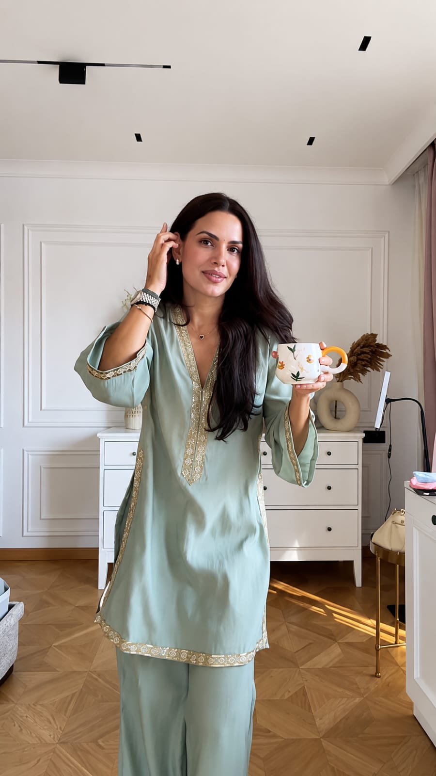 Natasa Inspired Embroidered Kurta Palazzo Set