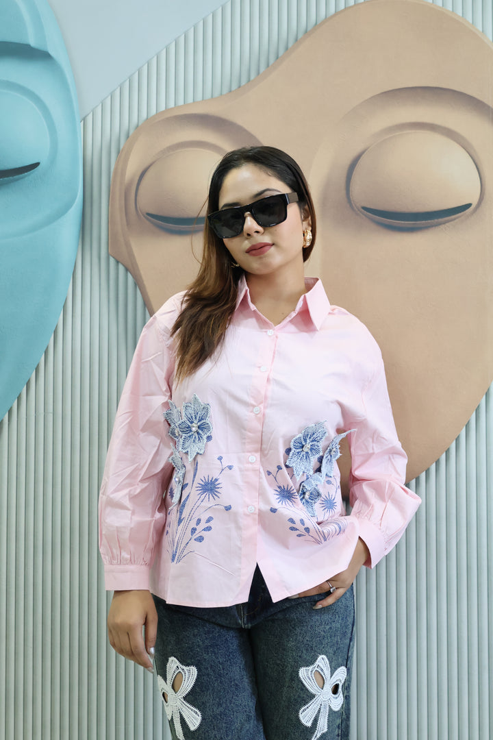 Patch Work Designer Shirt with Stone Detailing