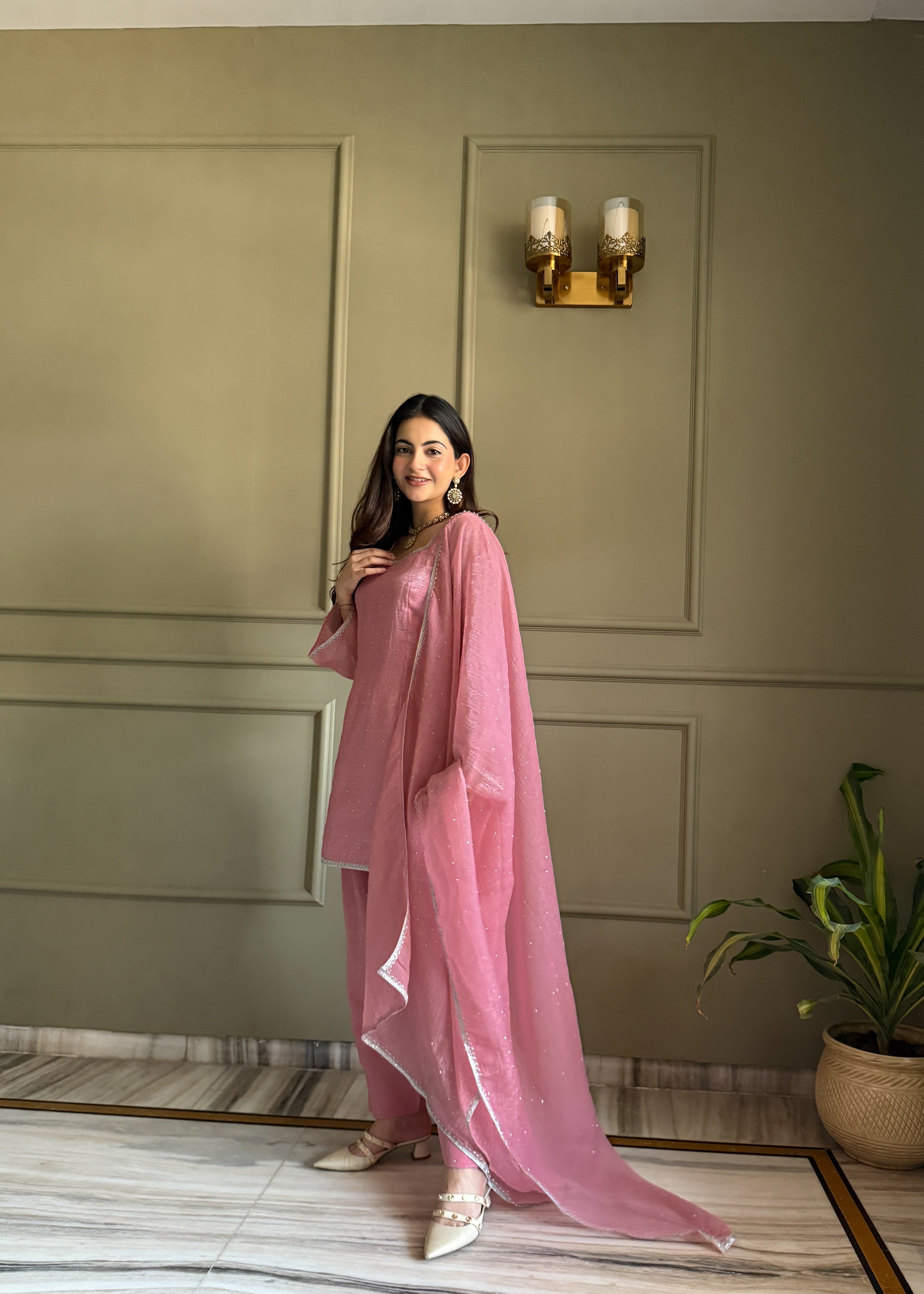 Aaisha Cruchy Silk Diamond Siroski Work Farsi Salwar Suit Set