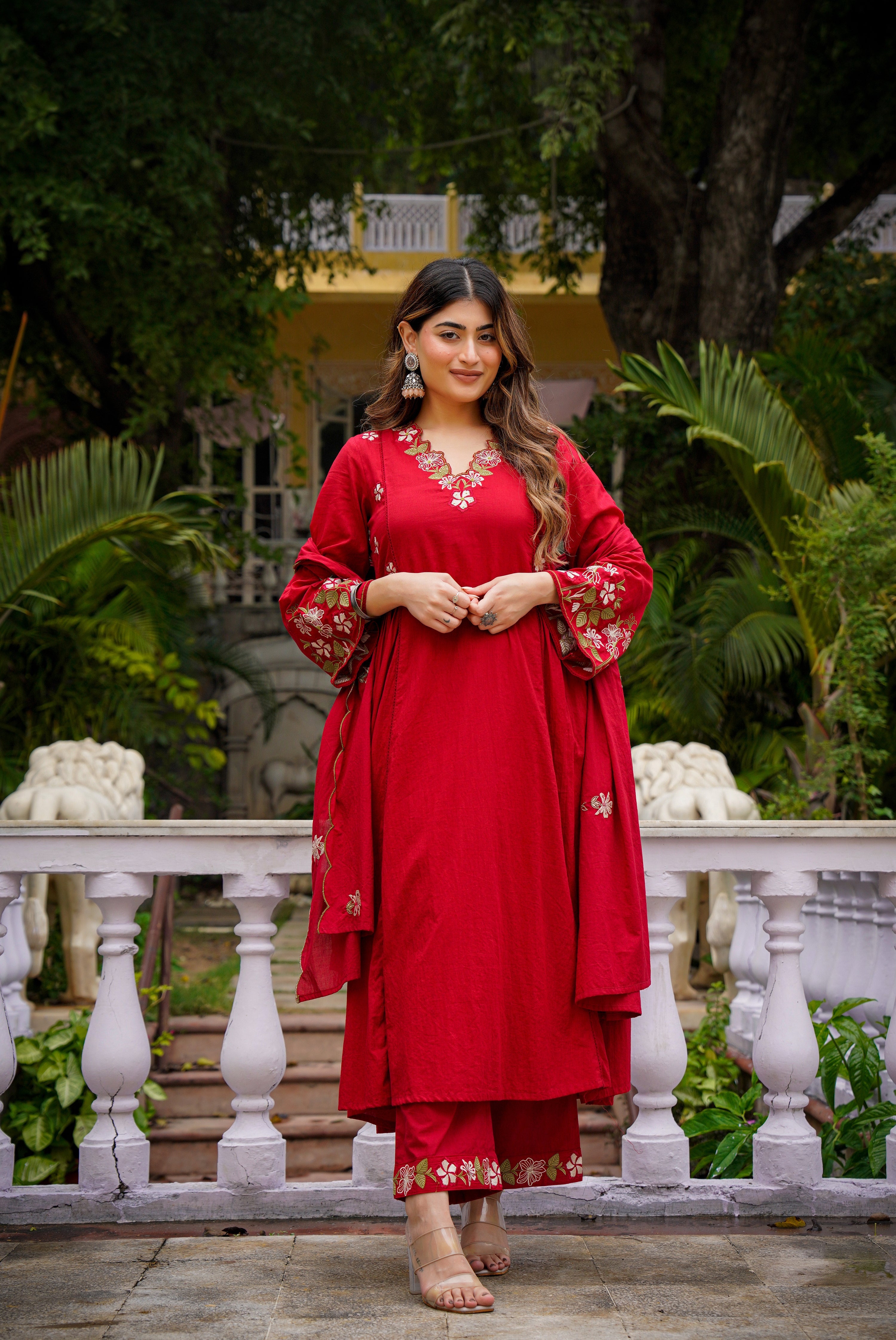 Crimson Red Anarkali Kurta and Palazzo Set