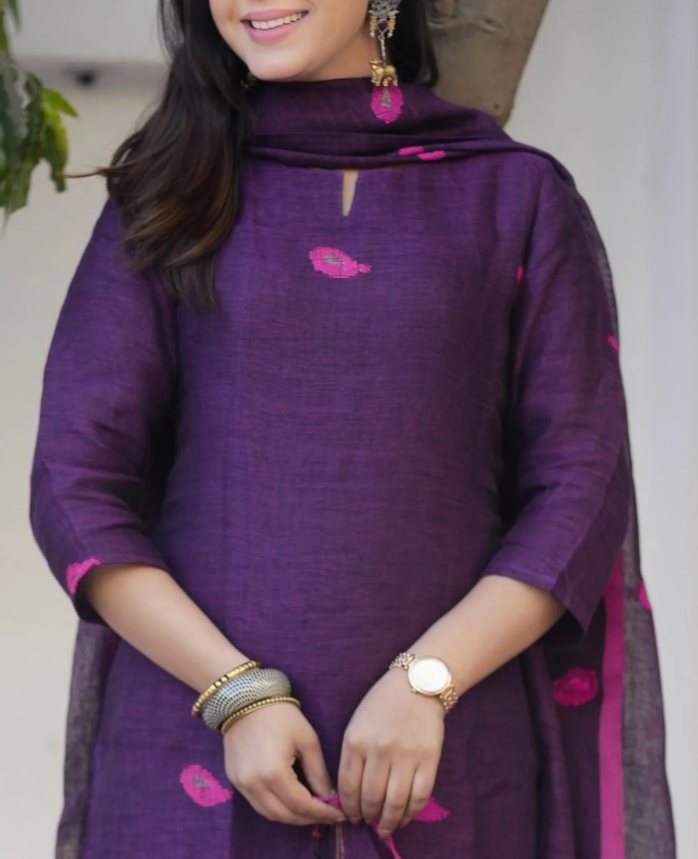 Purple Ethnic Kurta Pant Set with Dupatta
