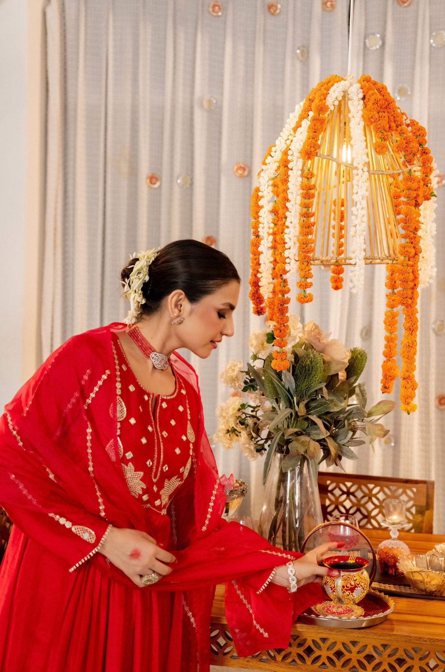 Radiant Red Festive Anarkali Suit Set with Dupatta