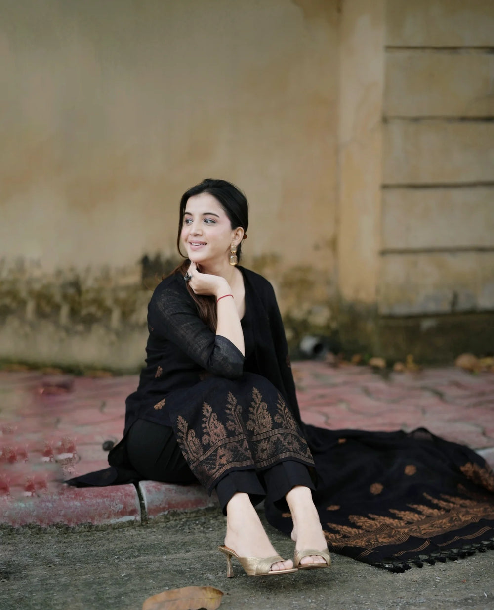 Premium Black Ethnic Kurta Pant Set with Matching Dupatta