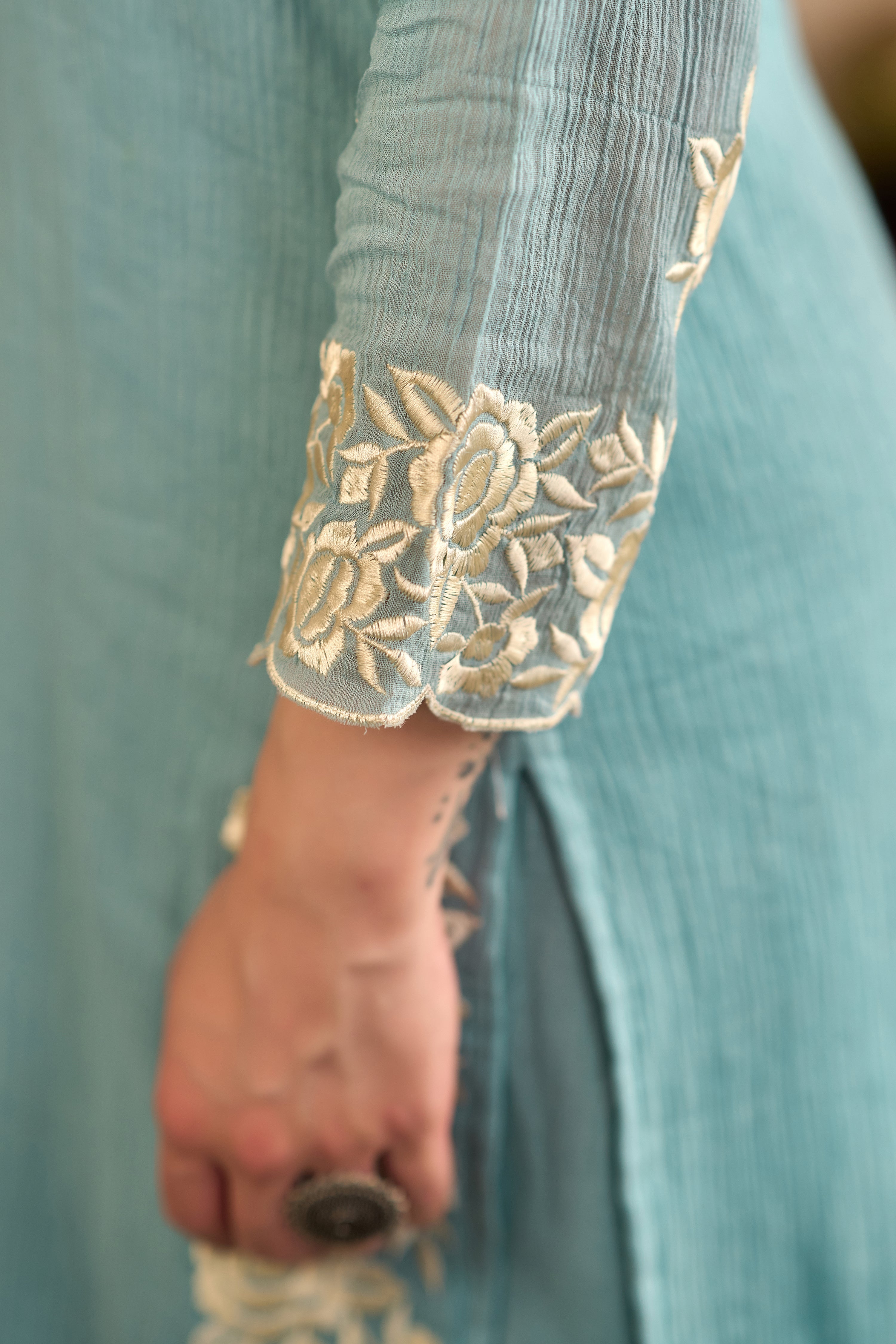 Sky Petal Elegance Sky Blue Embroidered Kurta Set with Dupatta