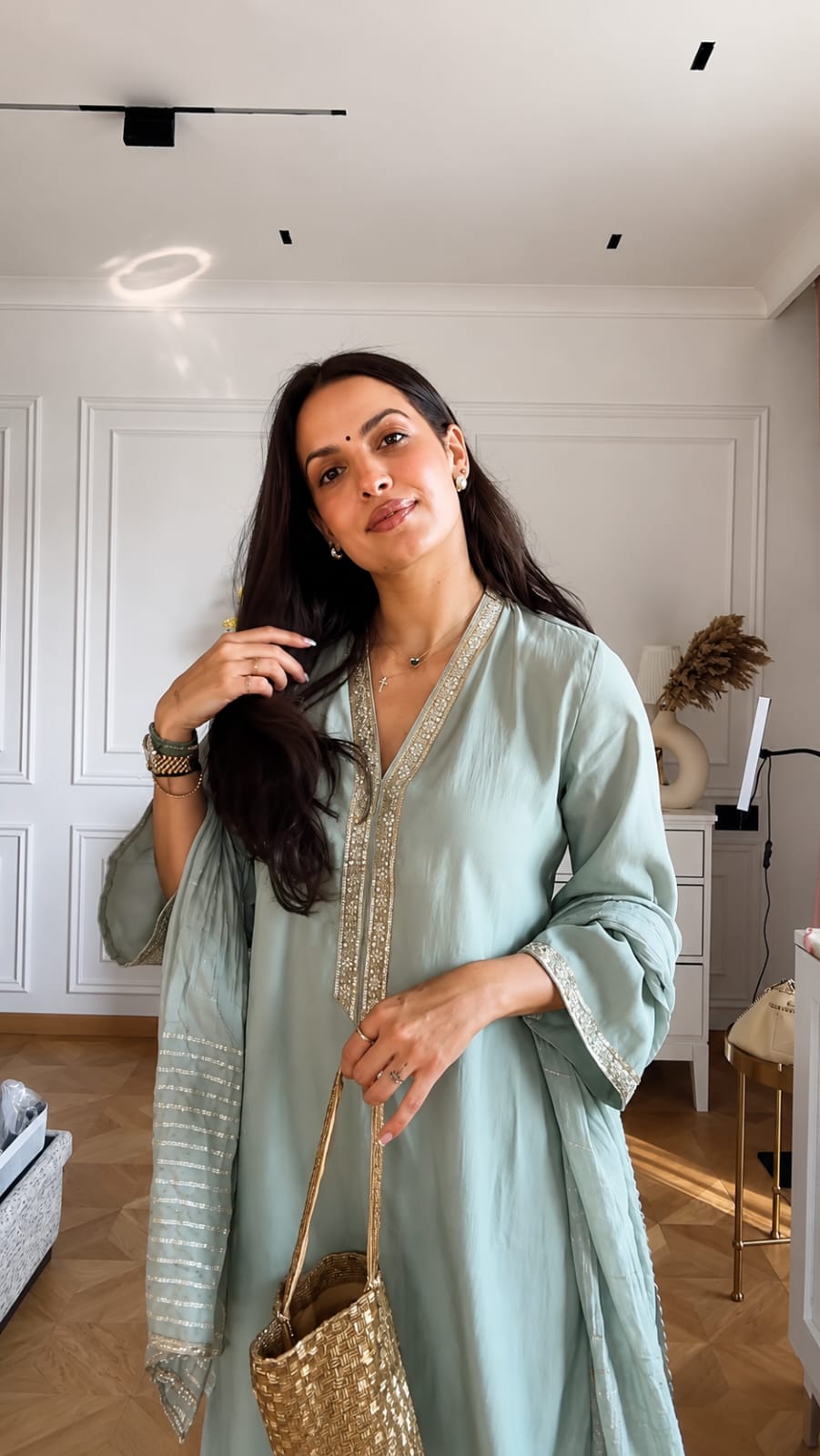 Natasa Inspired Embroidered Kurta Palazzo Set