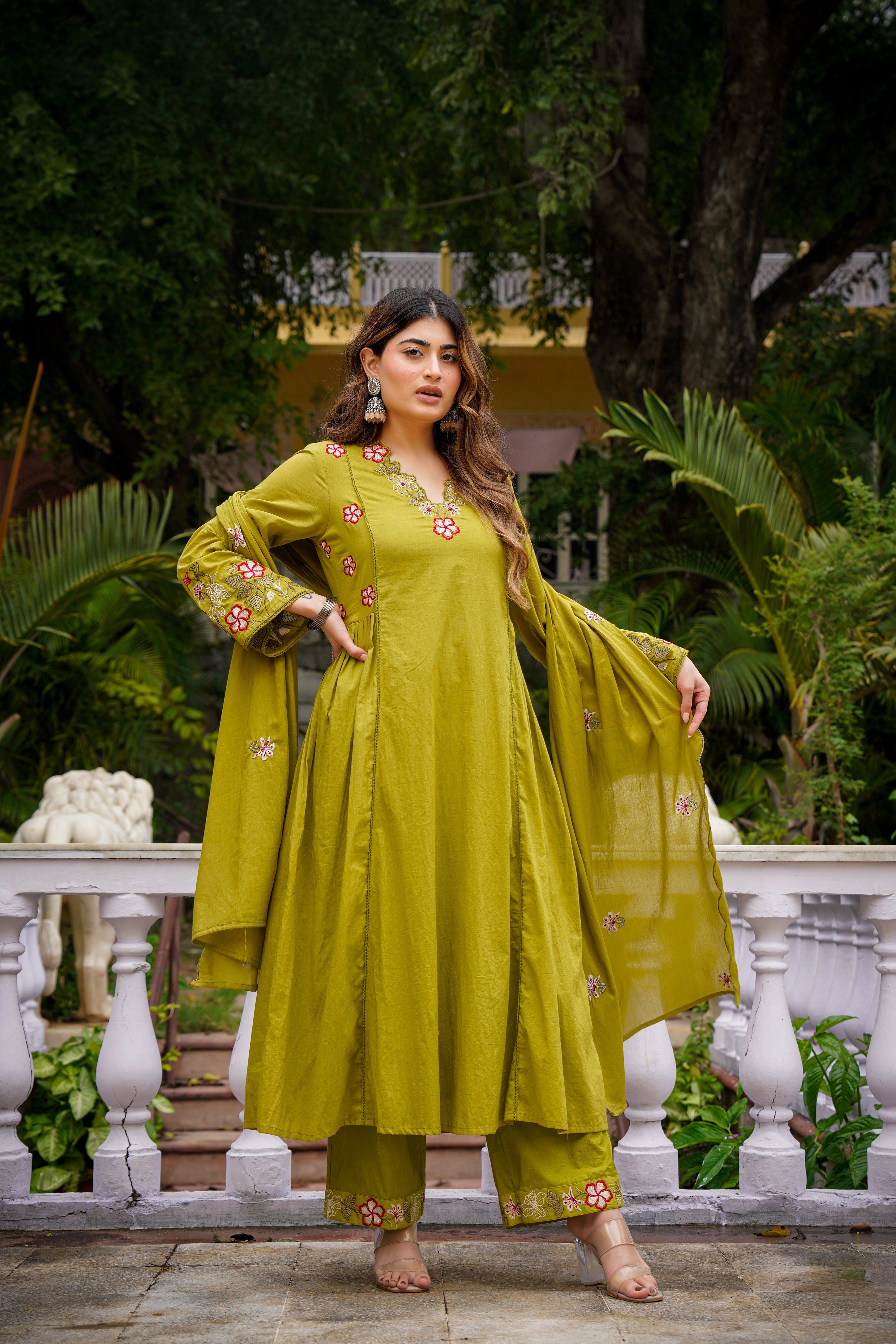 Mehandi Anarkali Kurta and Palazzo Set