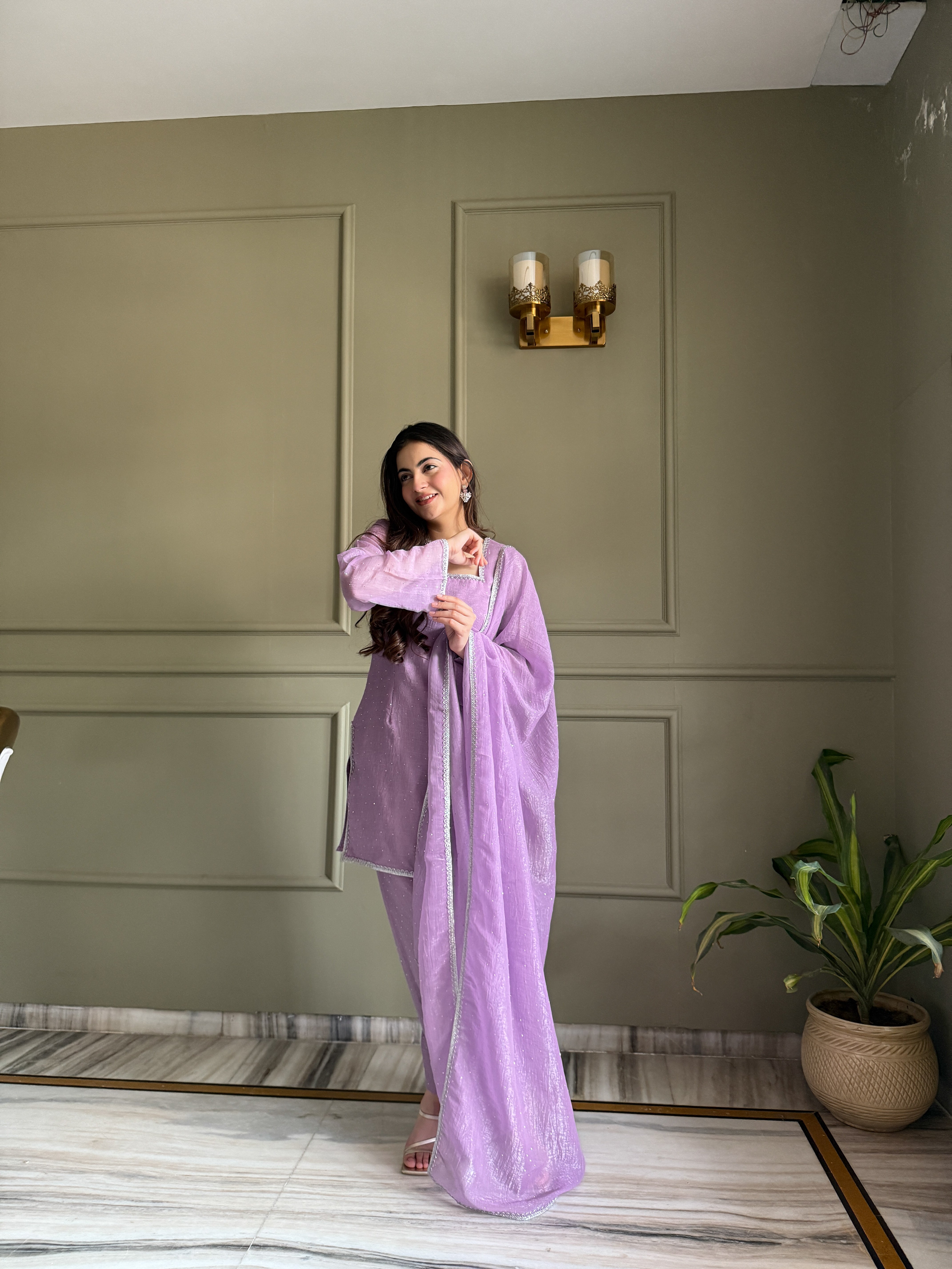 Luvender Color Crunchy Silk Farshi Suit
