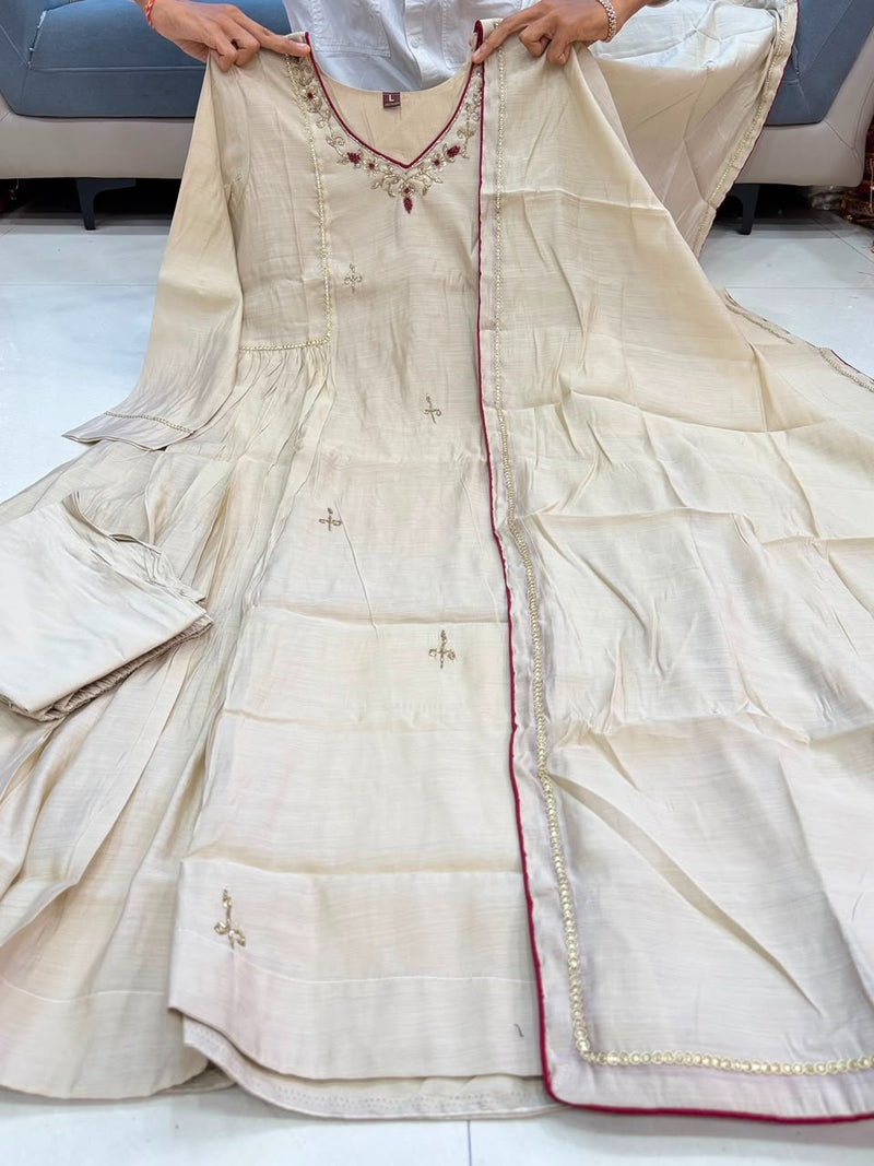 Graceful Off-White Traditional Wear Anarkali Suit Set