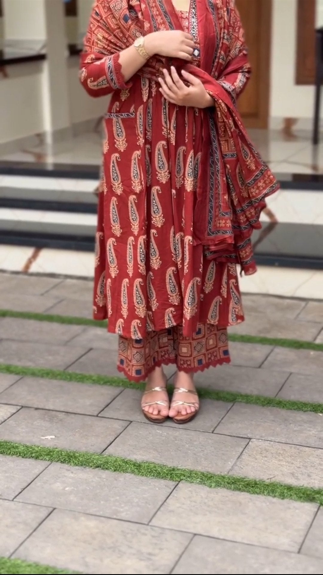 Jaipuri Maroon Cotton Suit Set for Women with Dupatta