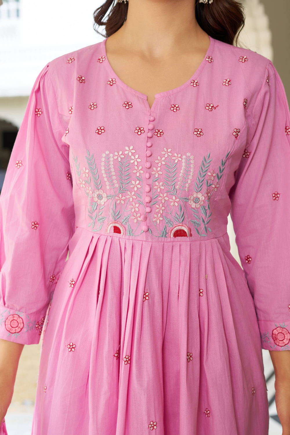 Elegant Embroidered Anarkali Kurta Set with Dupatta – Blush Pink