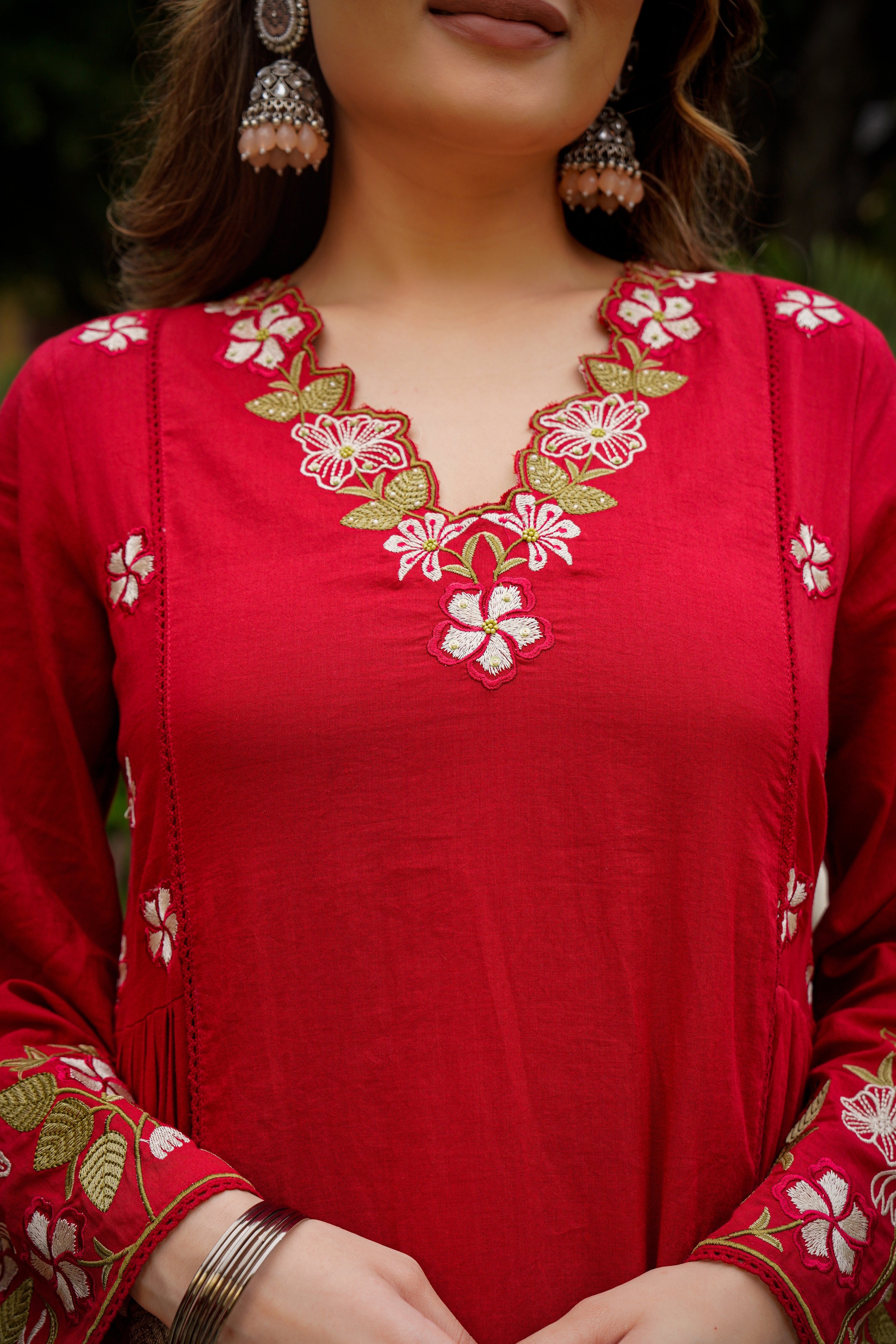 Crimson Red Anarkali Kurta and Palazzo Set