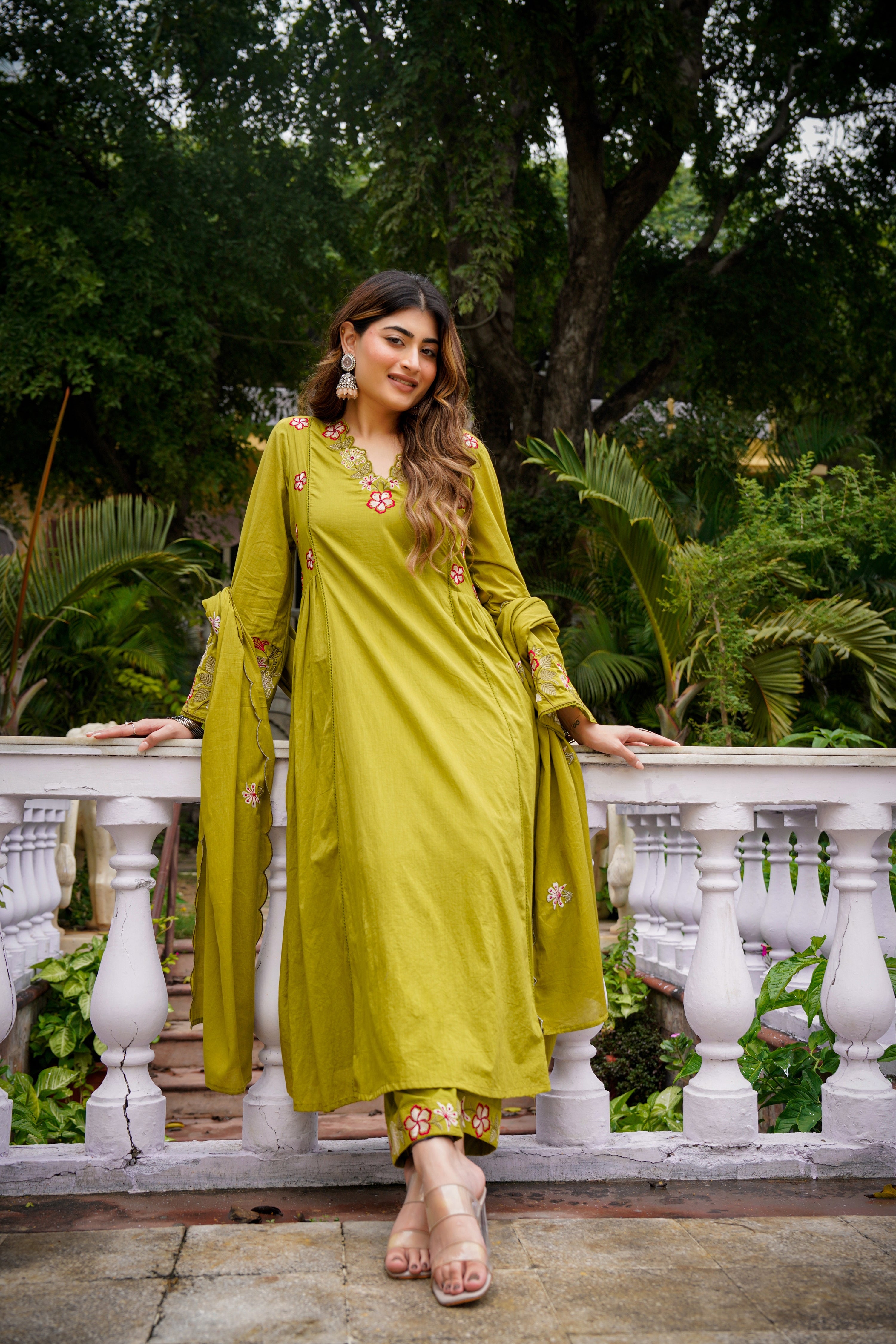 Mehandi Anarkali Kurta and Palazzo Set