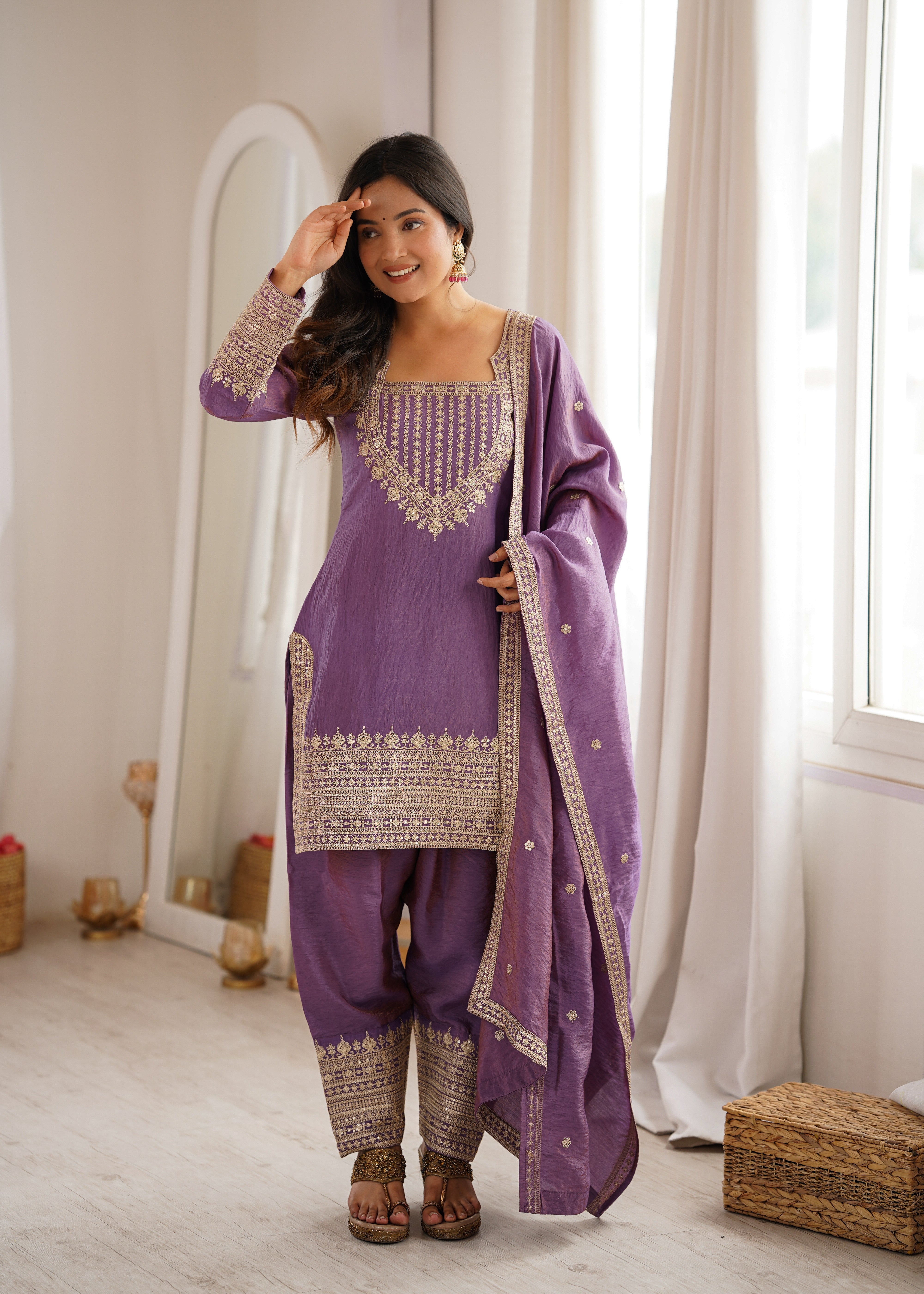 Onion Pink Color NC Vichitra Silk Farshi Salwar Suit