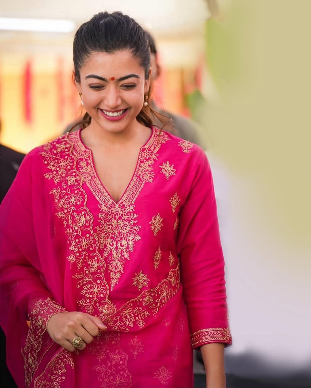 Hot Pink Embroidered Kurta Palazzo Dupatta Set