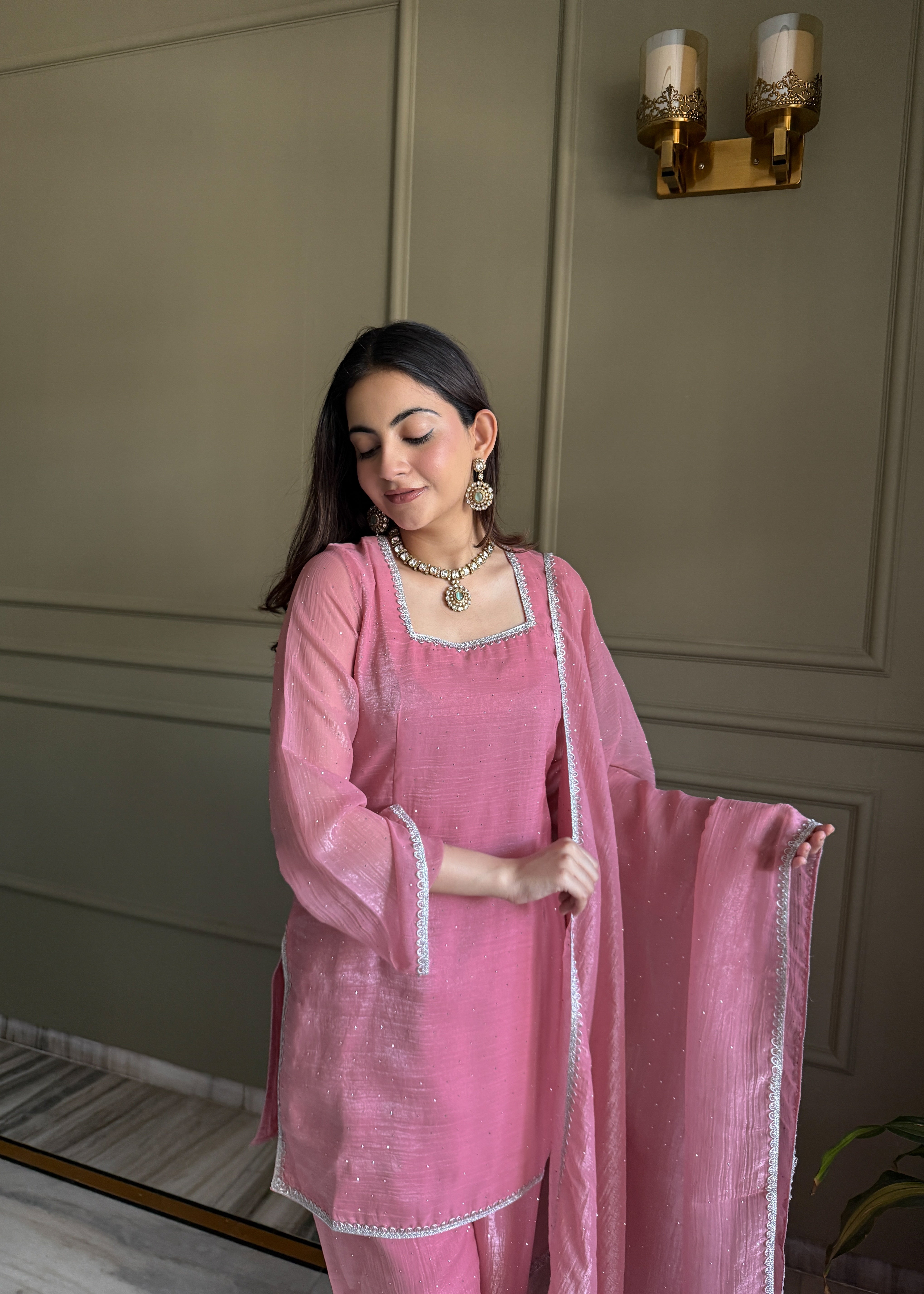 Aaisha Cruchy Silk Diamond Siroski Work Farsi Salwar Suit Set