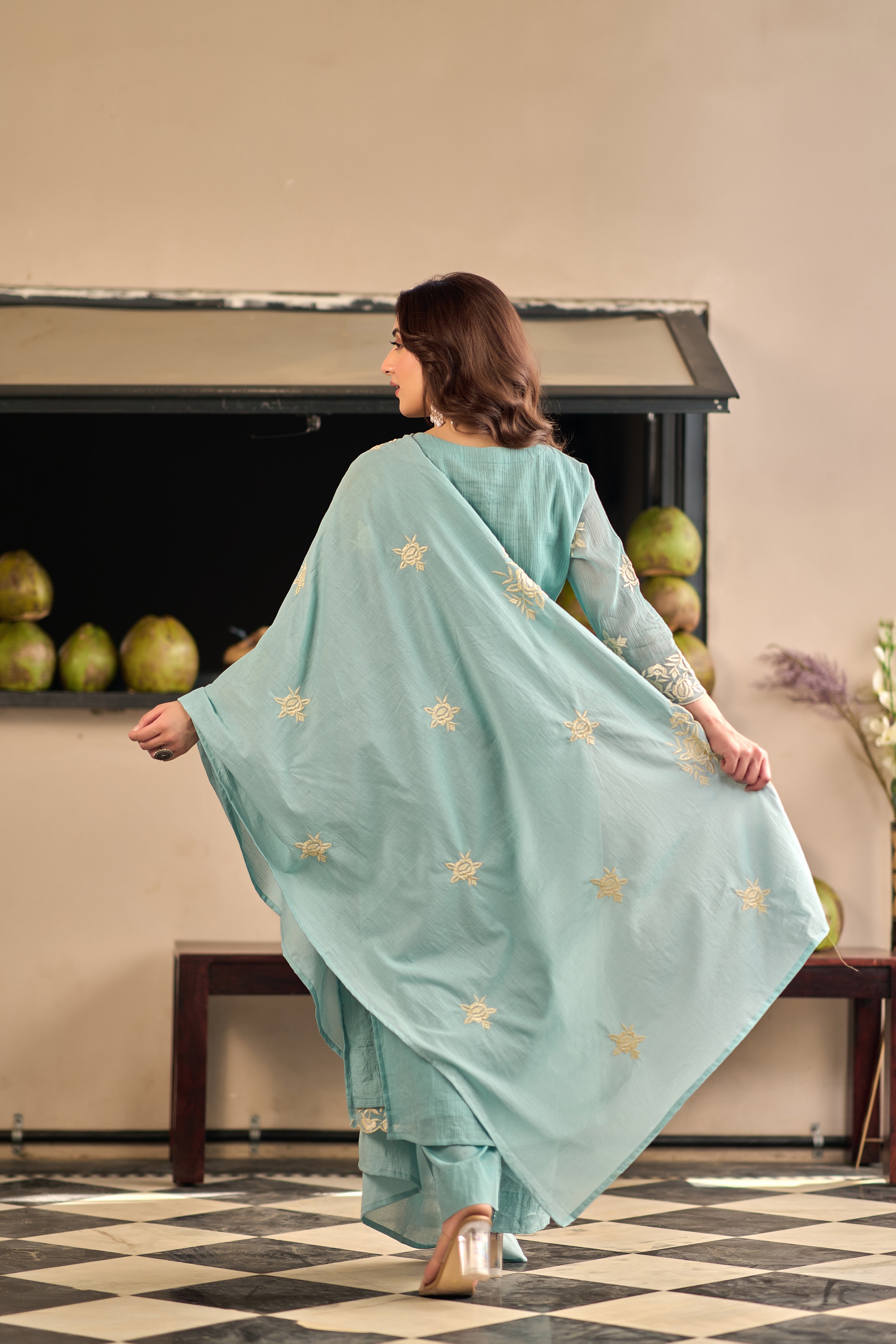 Sky Petal Elegance Sky Blue Embroidered Kurta Set with Dupatta
