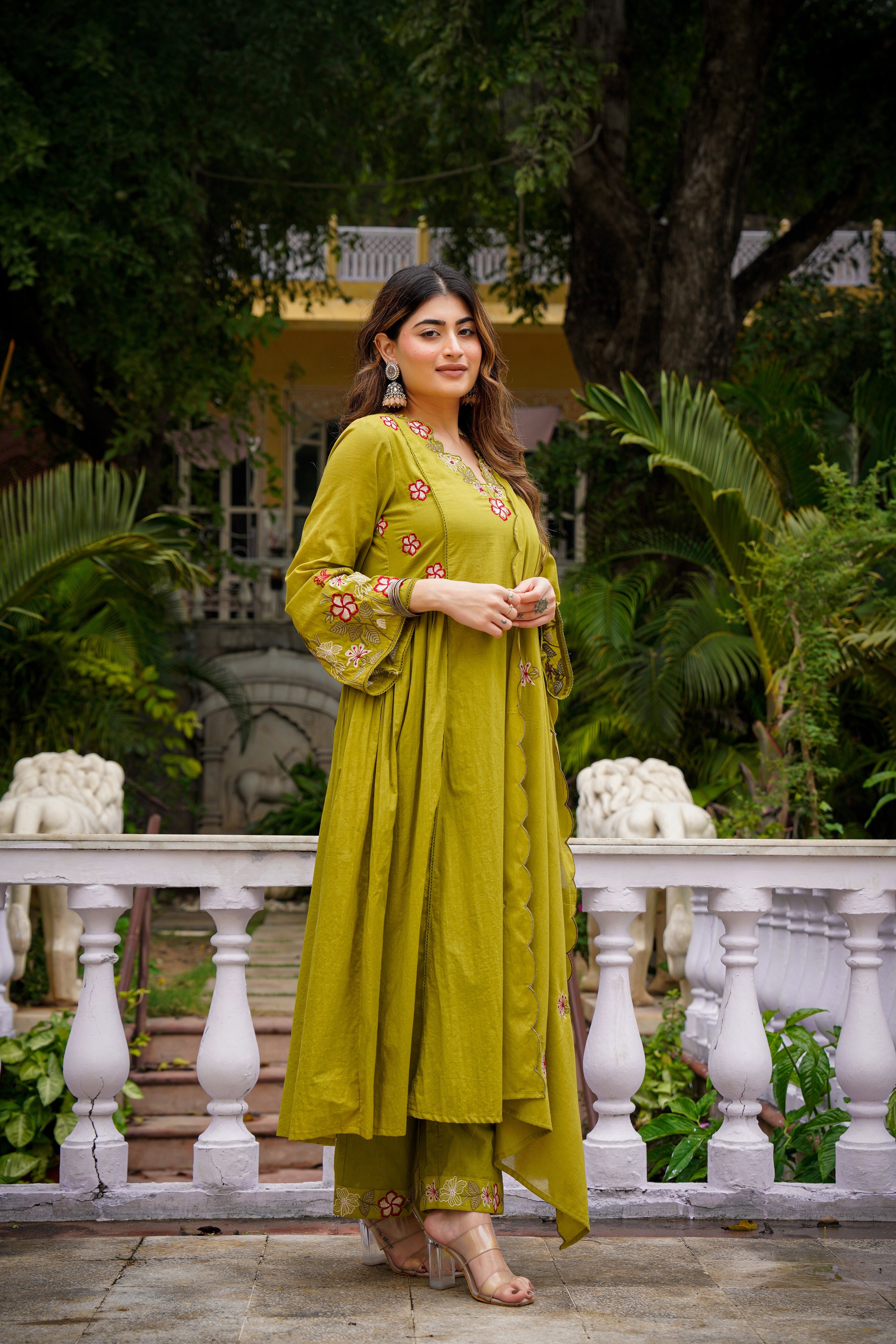 Mehandi Anarkali Kurta and Palazzo Set