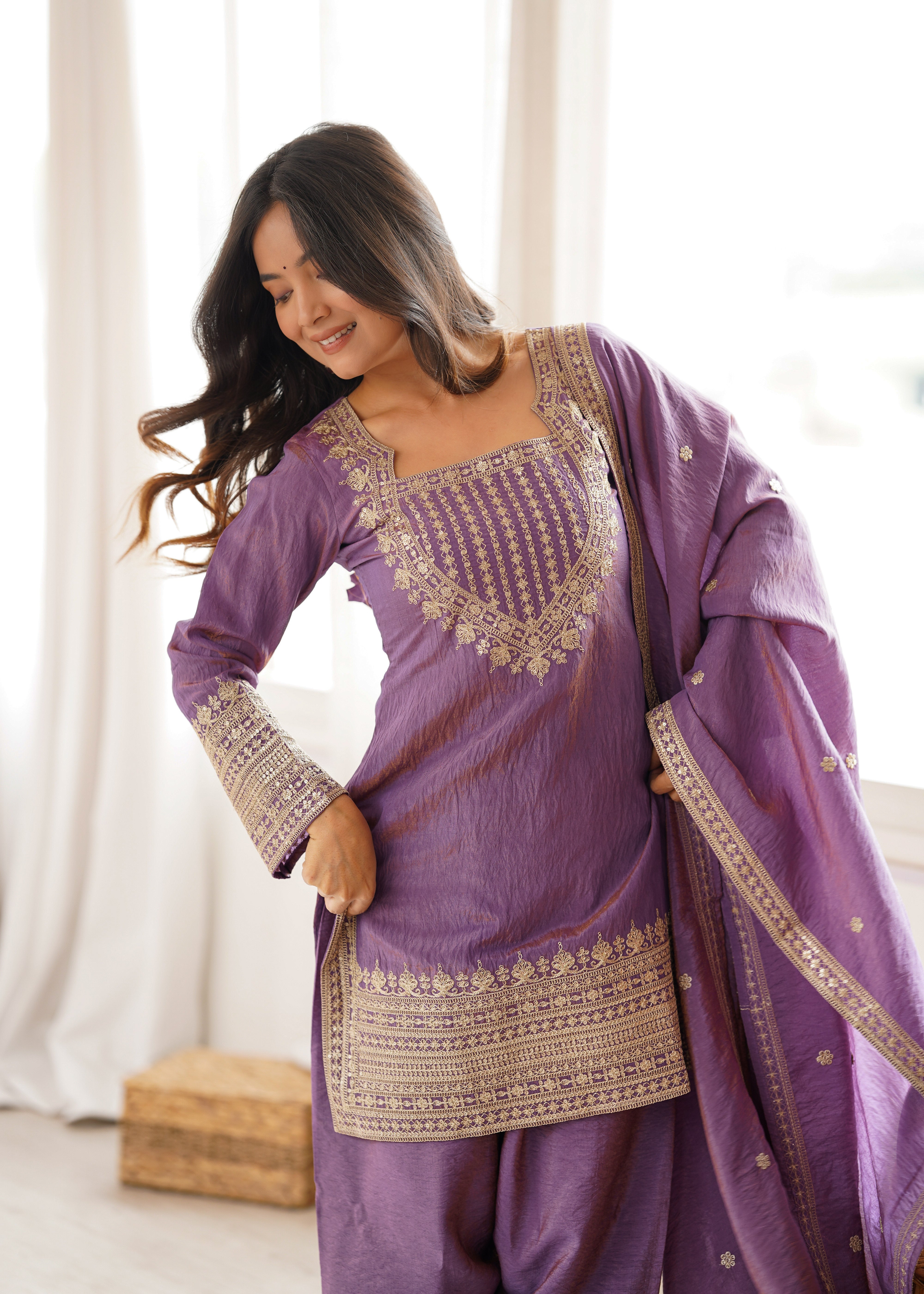 Onion Pink Color NC Vichitra Silk Farshi Salwar Suit